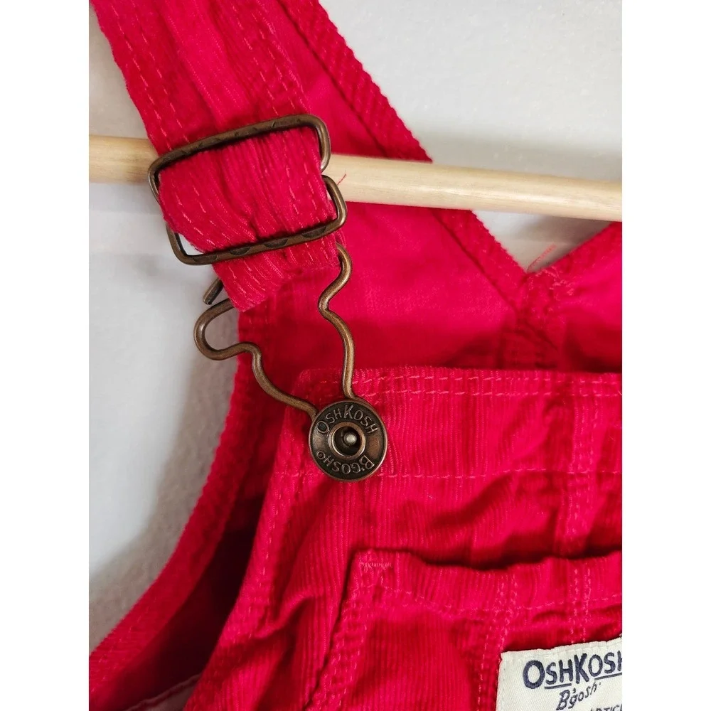 OshKosh B'gosh Red Corduroy Jumper Dress Toddler Girls Size 2T Adjustable Straps